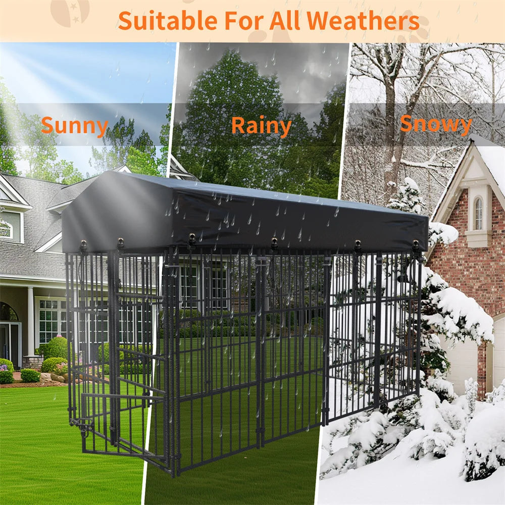 Outdoor Dog Kennel Heavy-Duty Metal Dog Enclosure with Weatherproof Roof