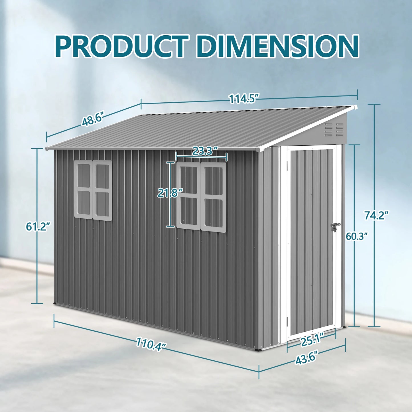 Backyard Storage Shed Outdoor Metal Tool Shed with Lockable Door and Window Sloping Roof Metal Backyard Shed for Garden Office and Storage