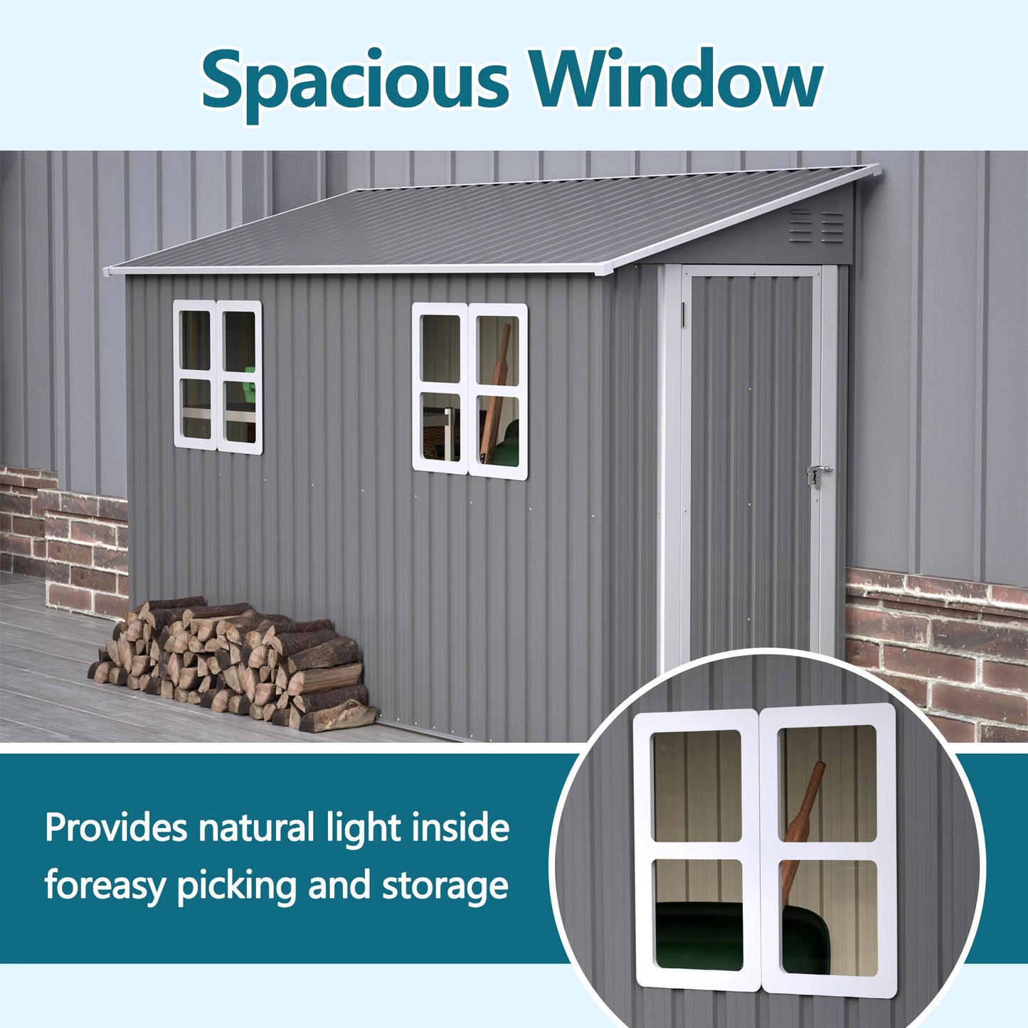 Backyard Storage Shed Outdoor Metal Tool Shed with Lockable Door and Window Sloping Roof Metal Backyard Shed for Garden Office and Storage