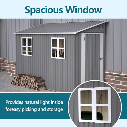 Backyard Storage Shed Outdoor Metal Tool Shed with Lockable Door and Window Sloping Roof Metal Backyard Shed for Garden Office and Storage