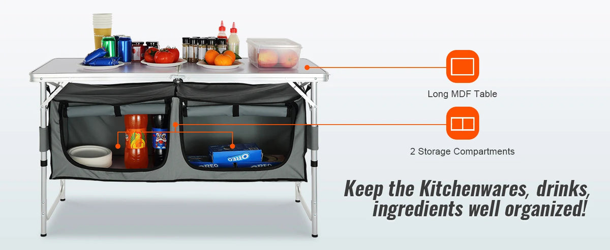 Folding Camping Table Foldable Collapsible Camping Table Light Weight Folding Table Campground Cooking Side Table with Storage