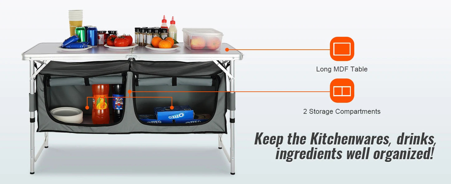 Folding Camping Table Foldable Collapsible Camping Table Light Weight Folding Table Campground Cooking Side Table with Storage