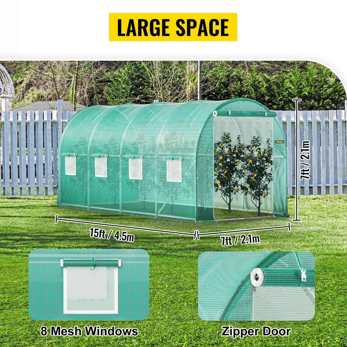 Outdoor Greenhouse Tunnel Walk-In Greenhouse with Galvanized Frame and PE Cover