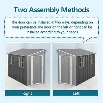 Backyard Storage Shed Outdoor Metal Tool Shed with Lockable Door and Window Sloping Roof Metal Backyard Shed for Garden Office and Storage