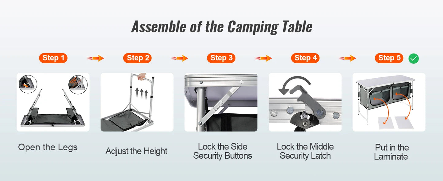 Folding Camping Table Foldable Collapsible Camping Table Light Weight Folding Table Campground Cooking Side Table with Storage