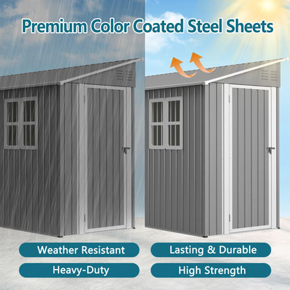 Backyard Storage Shed Outdoor Metal Tool Shed with Lockable Door and Window Sloping Roof Metal Backyard Shed for Garden Office and Storage