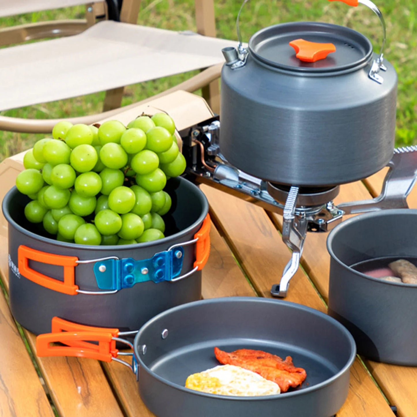 Portable Cookware Cookset Camp Cookware Set Camping Cooking Set Non Stick Camping Cookware Camping Cooking Pot Set with Kettle