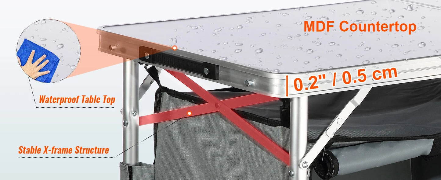 Folding Camping Table Foldable Collapsible Camping Table Light Weight Folding Table Campground Cooking Side Table with Storage