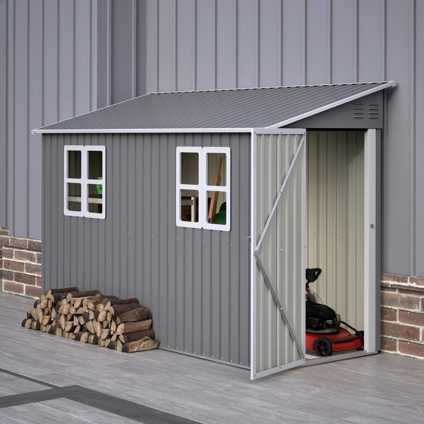 Backyard Storage Shed Outdoor Metal Tool Shed with Lockable Door and Window Sloping Roof Metal Backyard Shed for Garden Office and Storage