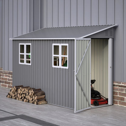 Backyard Storage Shed Outdoor Metal Tool Shed with Lockable Door and Window Sloping Roof Metal Backyard Shed for Garden Office and Storage