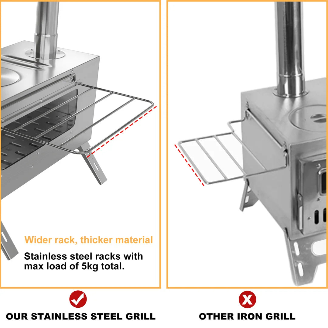 Portable Wood Stove Tent Wood Burning Stove Camping Wood Stove with Chimney Pipes Stainless Steel Backpacking Tent Log Burner Heater
