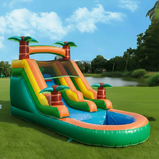 Inflatable Water Slide Bounce House 21ft Backyard Kids Inflatable Slide with Blower and Splash Pool