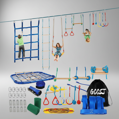 Backyard Ninja Obstacle Course Adjustable Kids Training Set with Monkey Bars and Climbing Obstacles