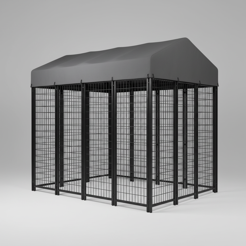 Outdoor Dog Kennel Heavy-Duty Metal Dog Enclosure with Weatherproof Roof