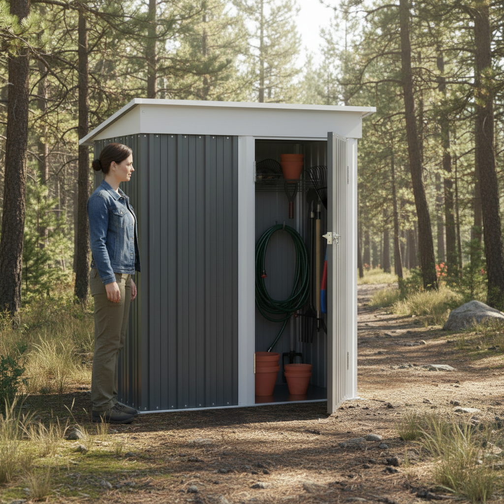 Outdoor Storage Shed With Sloping Roof And Lockable Door Metal Shed For Backyard Garden Patio Lawn