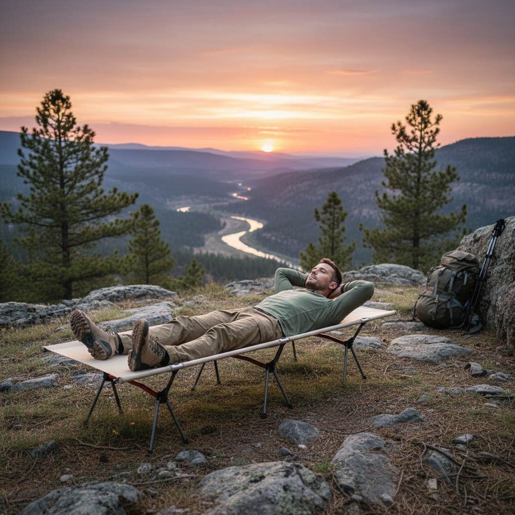 Ultralight Camping Cot Portable Folding Camp Bed with Adjustable Height Aluminum Frame