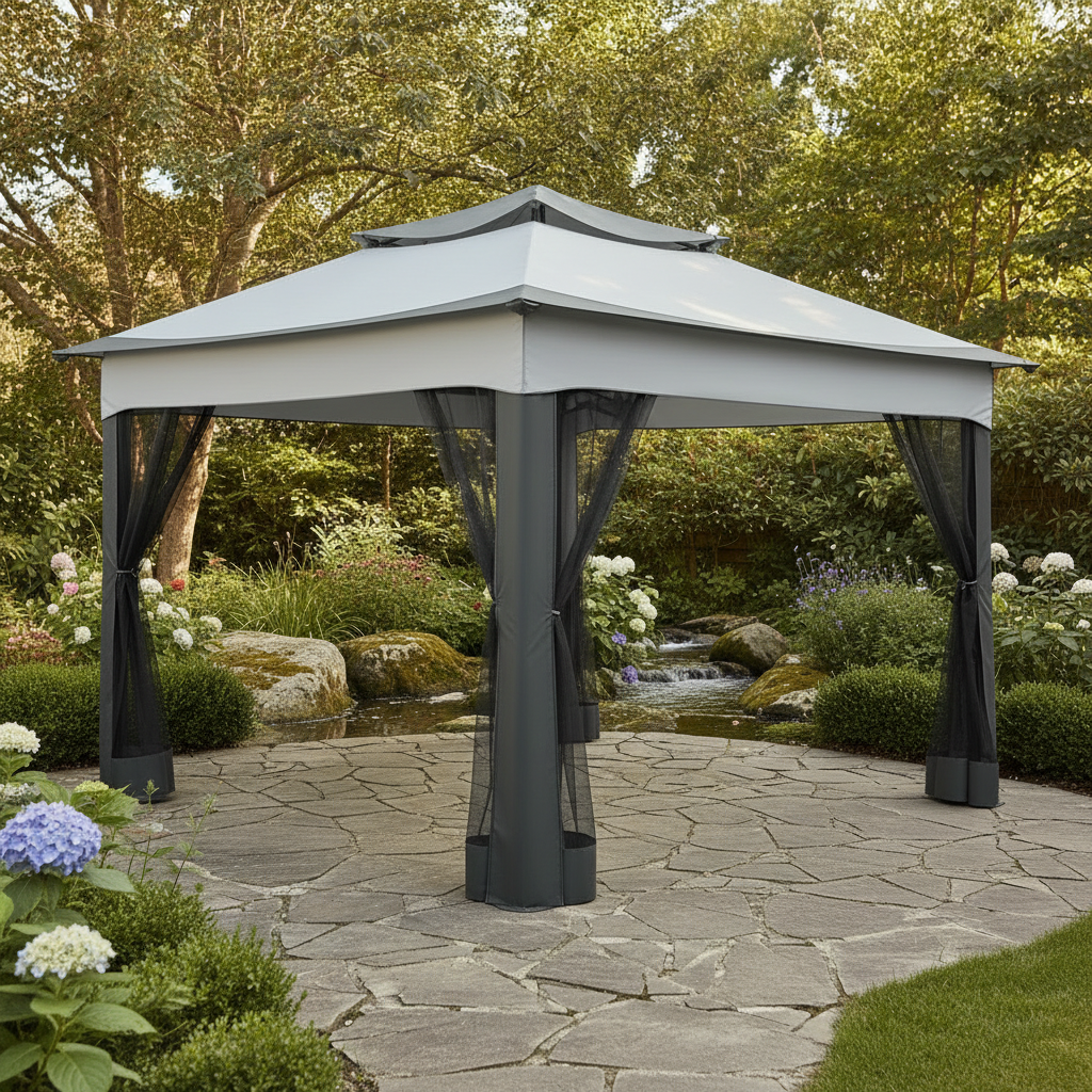 Pop Up Gazebo 12x12 Backyard Canopy Tent with Mosquito Netting Steel Frame Portable Event Shelter