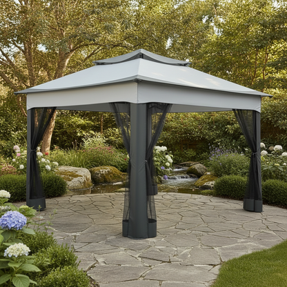 Pop Up Gazebo 12x12 Backyard Canopy Tent with Mosquito Netting Steel Frame Portable Event Shelter