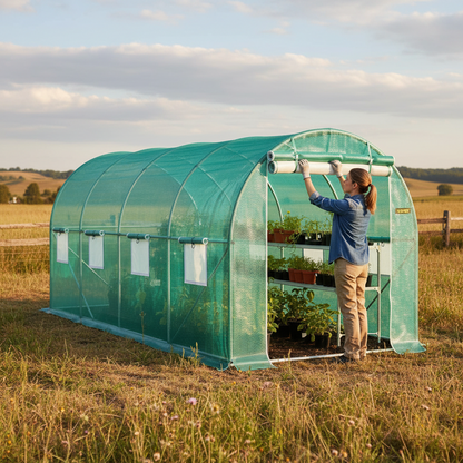 Outdoor Greenhouse Tunnel Walk-In Greenhouse with Galvanized Frame and PE Cover