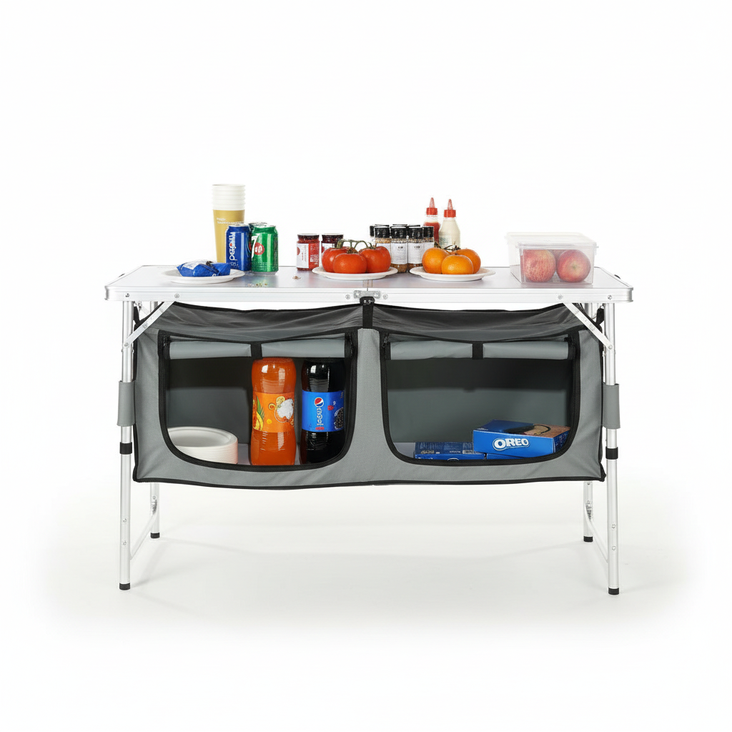 Folding Camping Table Foldable Collapsible Camping Table Light Weight Folding Table Campground Cooking Side Table with Storage