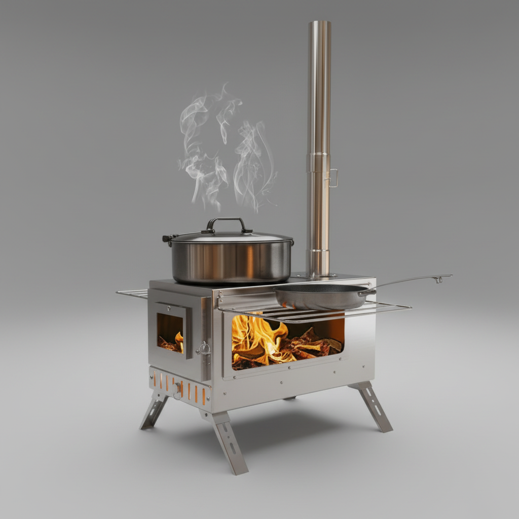Portable Wood Stove Tent Wood Burning Stove Camping Wood Stove with Chimney Pipes Stainless Steel Backpacking Tent Log Burner Heater