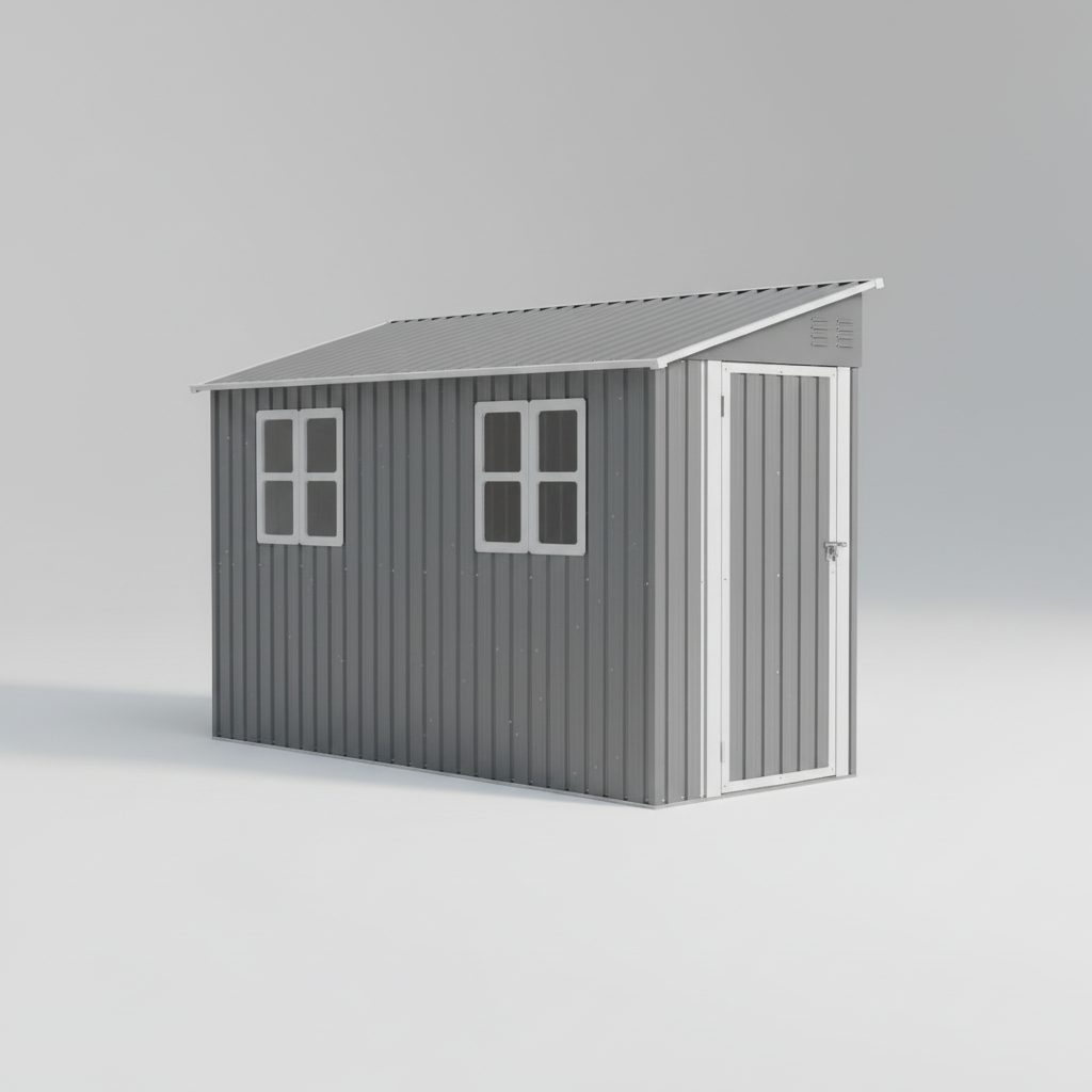 Backyard Storage Shed Outdoor Metal Tool Shed with Lockable Door and Window Sloping Roof Metal Backyard Shed for Garden Office and Storage