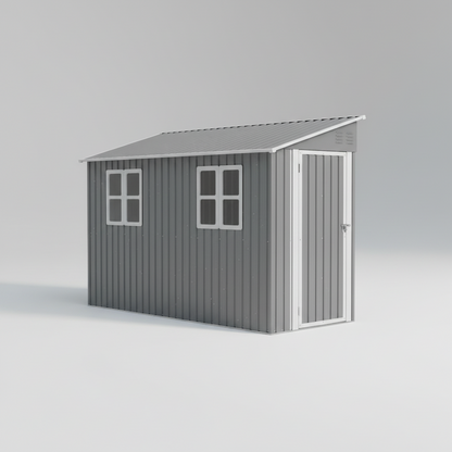 Backyard Storage Shed Outdoor Metal Tool Shed with Lockable Door and Window Sloping Roof Metal Backyard Shed for Garden Office and Storage