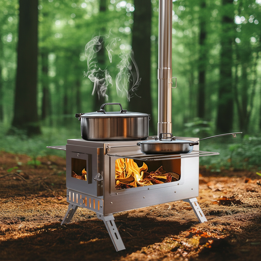 Portable Wood Stove Tent Wood Burning Stove Camping Wood Stove with Chimney Pipes Stainless Steel Backpacking Tent Log Burner Heater