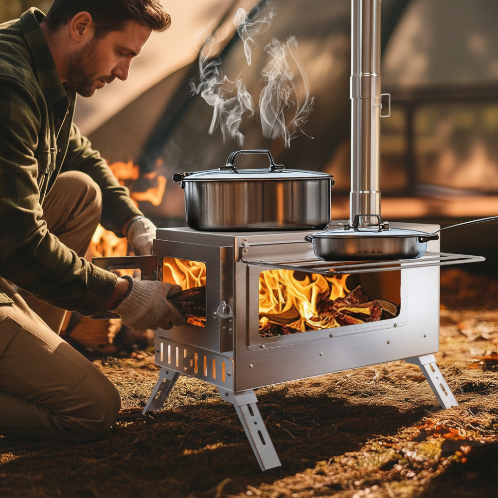 Portable Wood Stove Tent Wood Burning Stove Camping Wood Stove with Chimney Pipes Stainless Steel Backpacking Tent Log Burner Heater