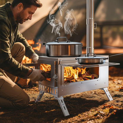 Portable Wood Stove Tent Wood Burning Stove Camping Wood Stove with Chimney Pipes Stainless Steel Backpacking Tent Log Burner Heater