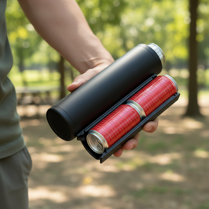 Portable Beverage Can Holder Drink Insulator Storage Container Holds Two Cans for Outdoor Party Camping Reusable Plastic Cooler with Secure Lid