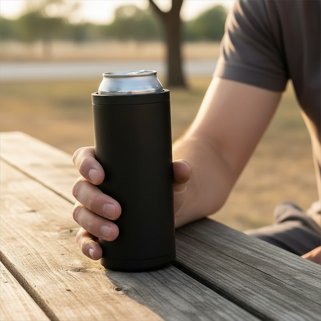 Portable Beverage Can Holder Drink Insulator Storage Container Holds Two Cans for Outdoor Party Camping Reusable Plastic Cooler with Secure Lid