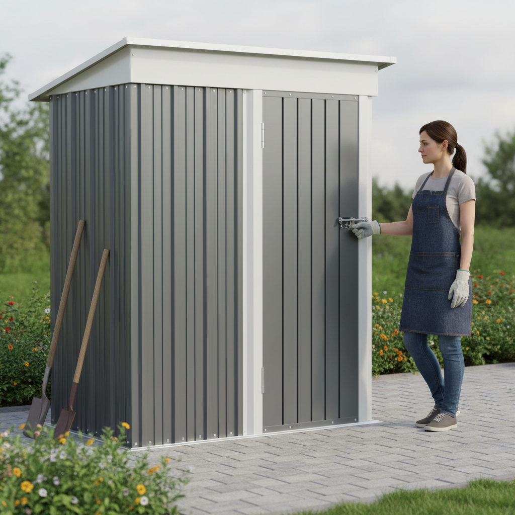 Outdoor Storage Shed With Sloping Roof And Lockable Door Metal Shed For Backyard Garden Patio Lawn
