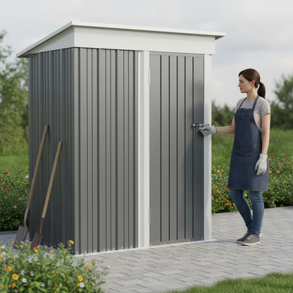 Outdoor Storage Shed With Sloping Roof And Lockable Door Metal Shed For Backyard Garden Patio Lawn