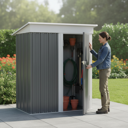 Outdoor Storage Shed With Sloping Roof And Lockable Door Metal Shed For Backyard Garden Patio Lawn