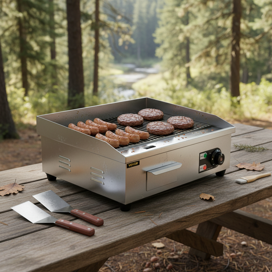 Outdoor Griddle Electric Flat Top Grill with Temperature Control and Cast Iron Surface