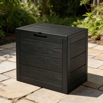 Outdoor Deck Box With Lockable Lid And Heavy Duty Hinged Door White And Green Plastic Storage Container