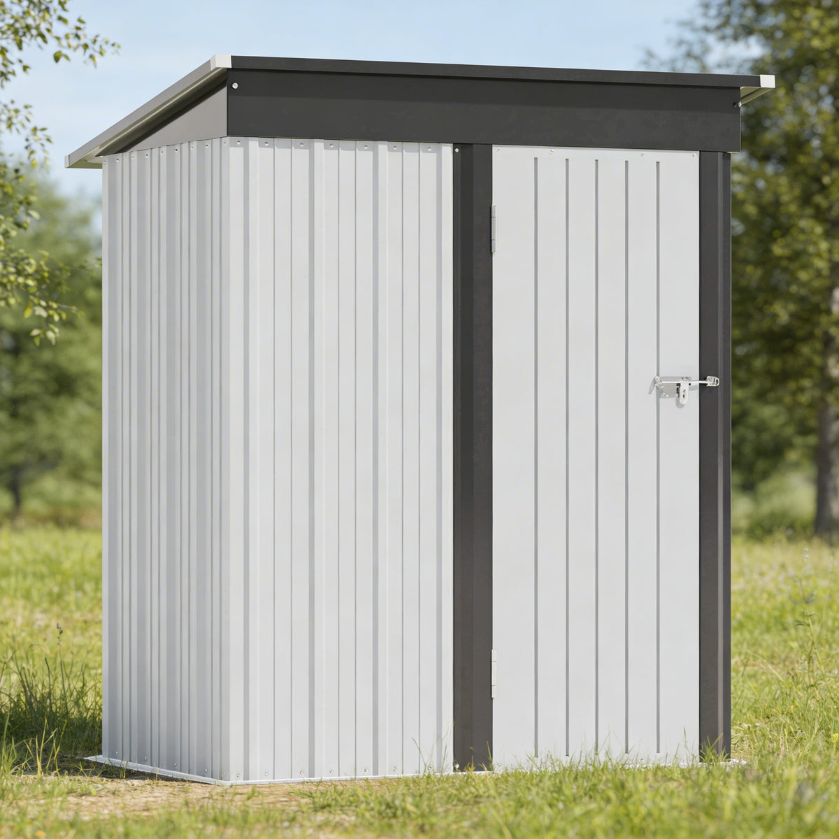 Outdoor Storage Shed With Sloping Roof And Lockable Door Metal Shed For Backyard Garden Patio Lawn