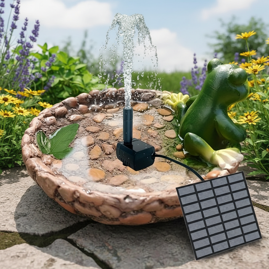 Outdoor Fountain Solar Floating Water Pump with 6 Spray Nozzles for Garden Pond and Bird Bath