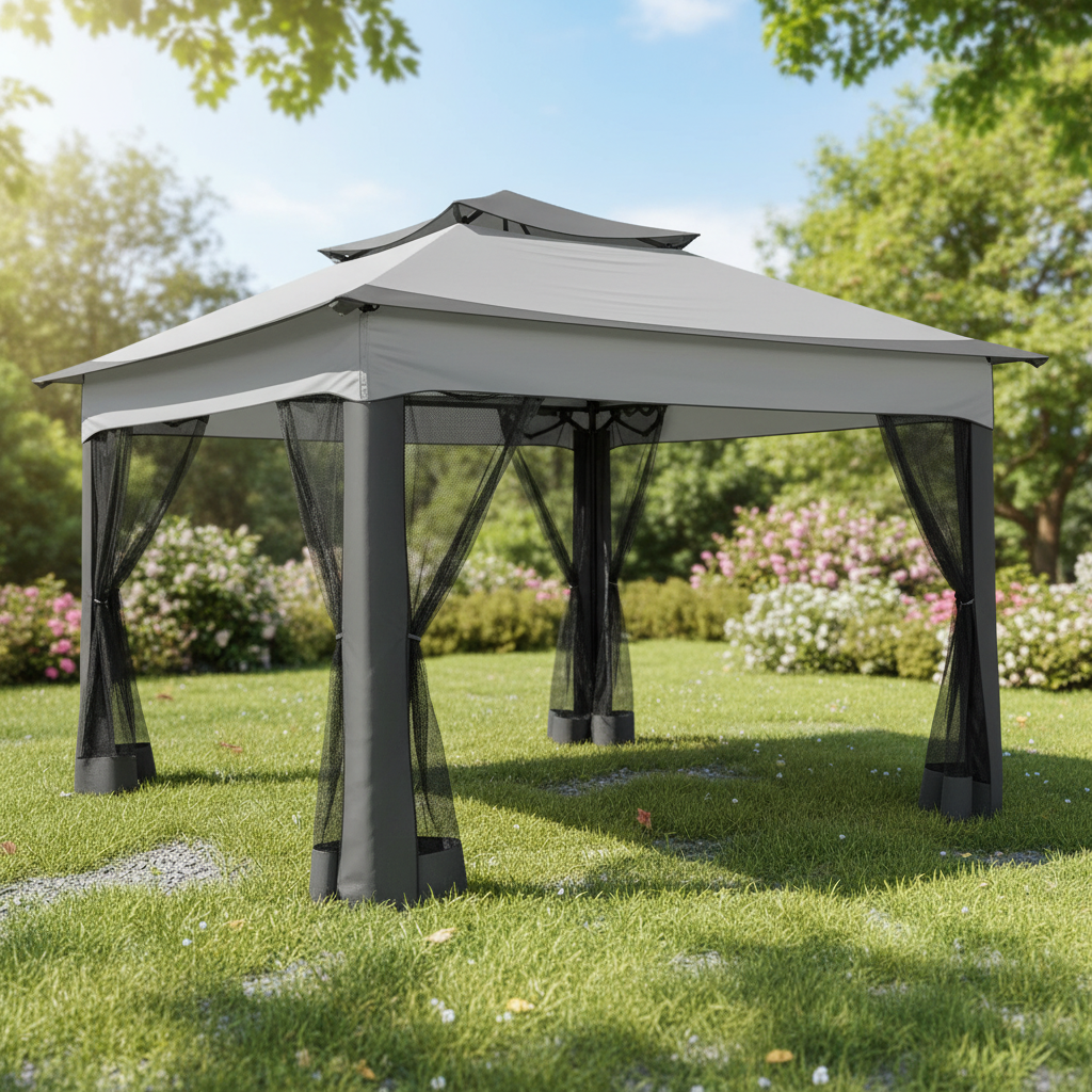 Pop Up Gazebo 12x12 Backyard Canopy Tent with Mosquito Netting Steel Frame Portable Event Shelter