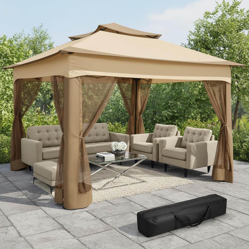 Pop Up Gazebo 12x12 Backyard Canopy Tent with Mosquito Netting Steel Frame Portable Event Shelter