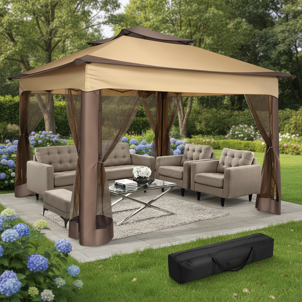 Pop Up Gazebo 12x12 Backyard Canopy Tent with Mosquito Netting Steel Frame Portable Event Shelter