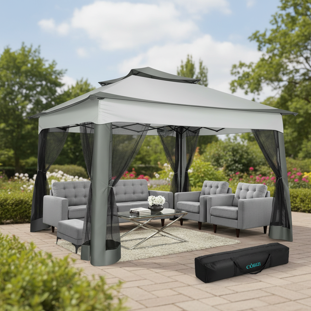 Pop Up Gazebo 12x12 Backyard Canopy Tent with Mosquito Netting Steel Frame Portable Event Shelter