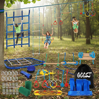 Backyard Ninja Obstacle Course Adjustable Kids Training Set with Monkey Bars and Climbing Obstacles