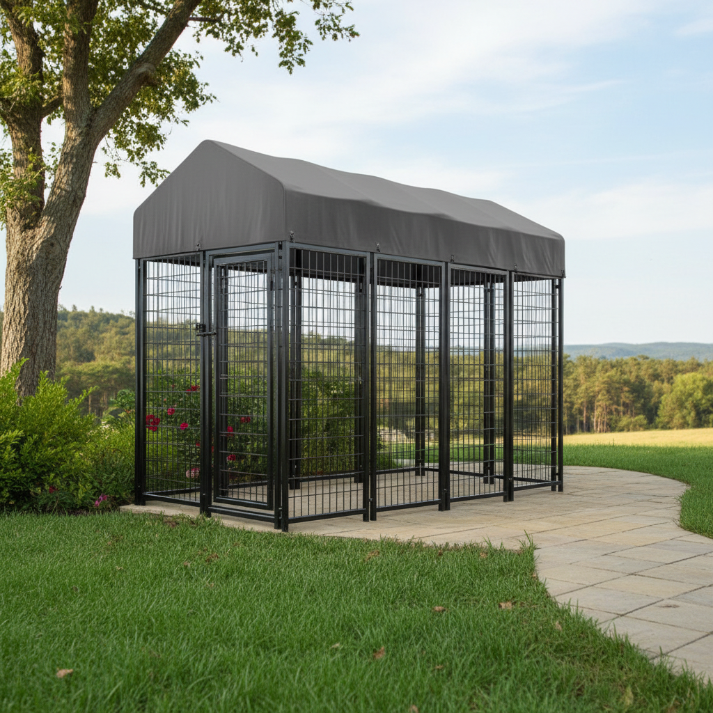 Outdoor Dog Kennel Heavy-Duty Metal Dog Enclosure with Weatherproof Roof