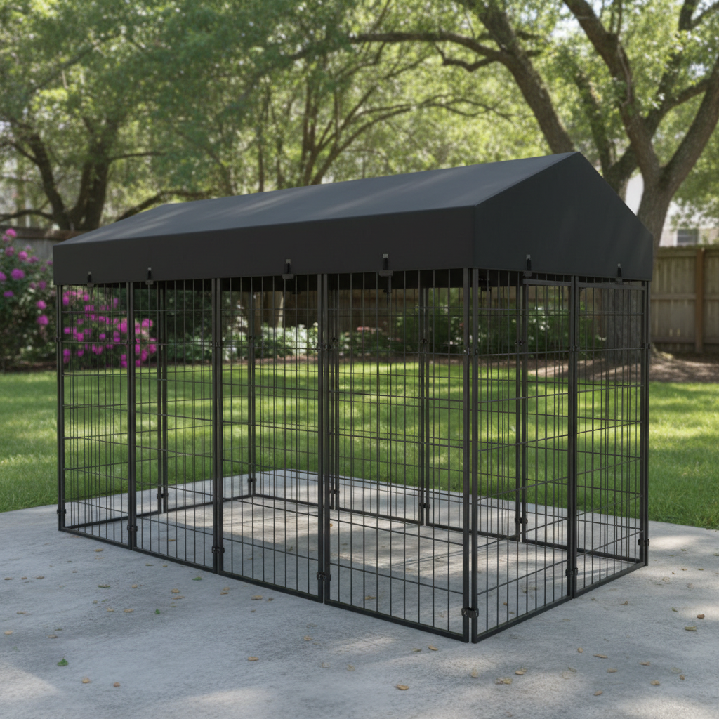 Outdoor Dog Kennel Heavy-Duty Metal Dog Enclosure with Weatherproof Roof