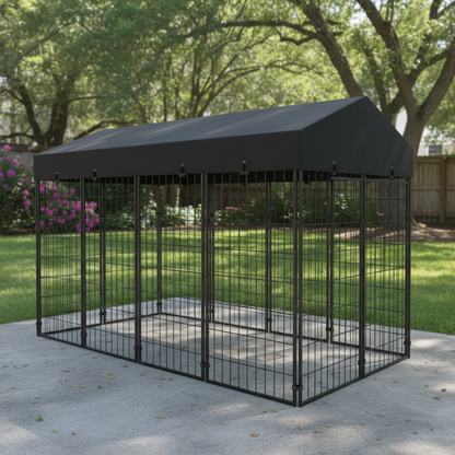 Outdoor Dog Kennel Heavy-Duty Metal Dog Enclosure with Weatherproof Roof