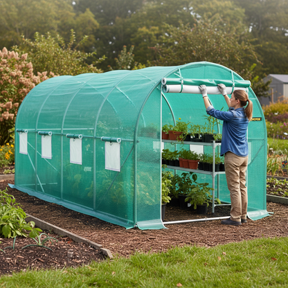 Outdoor Greenhouse Tunnel Walk-In Greenhouse with Galvanized Frame and PE Cover