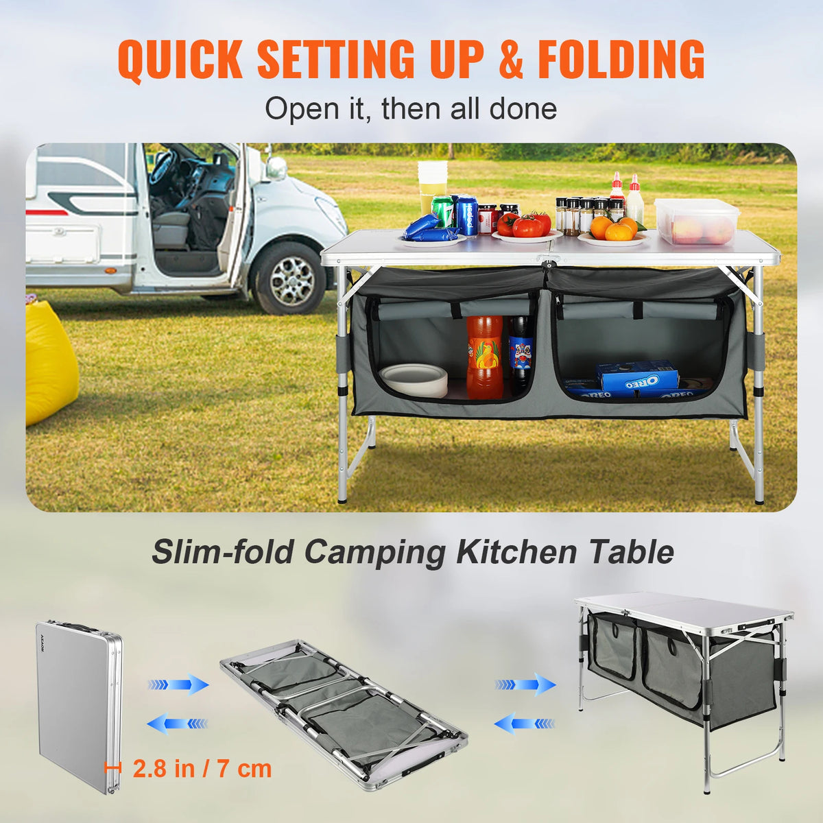 Folding Camping Table Foldable Collapsible Camping Table Light Weight Folding Table Campground Cooking Side Table with Storage