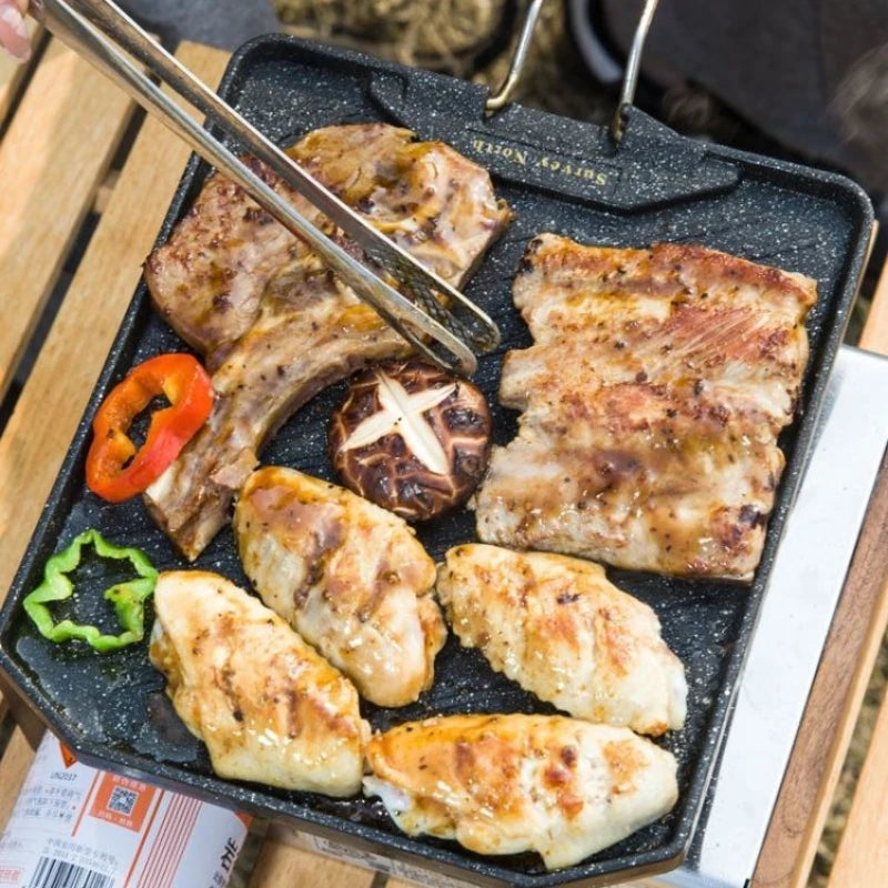 Portable Barbecue Grill Pan Portable BBQ Stove Camping Grill Camping BBQ Grill Campground Cooking Pan for Gas Stoves